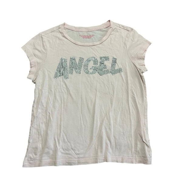 Victoria's Secret Baby Pink Tee Glitter 'Angel' Print Size XS Y2K Babydoll 2000s - Picture 1 of 6